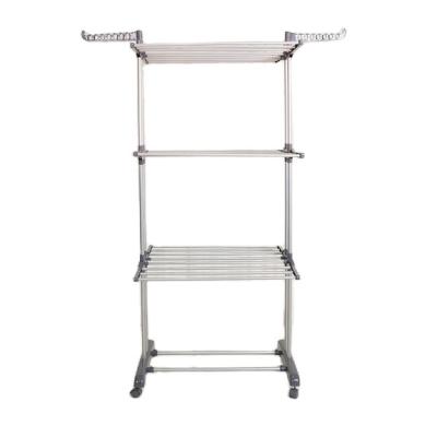 China Amazon Hot Sale Rustic Steel Frame Movable Multifunctional Wing Shaped 3 Tier Foldable Adjustable Portable Cloth Drying Rack With Hooks for sale