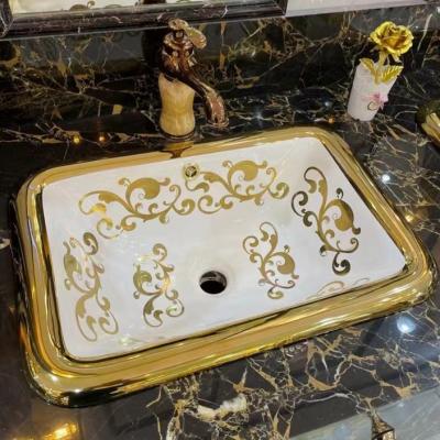 China Art Modern Luxury Vanity Undermount Gold Bathroom Ceramic Sink Lavabo De Salle De Bain Washbasin for sale