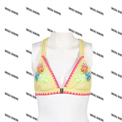 China Girl's Sexy Yellow Bikini Breathable Without Underwire Embroidery Swimwear for sale