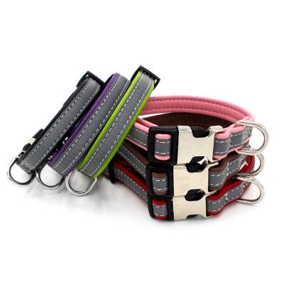 China Wonderful DETACHED Outdoor Leather Dog Collar Reflective Color Metal Double Buckle With Lettering Dog Collar for sale