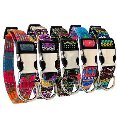 China Personalized Dog Collar Wonderful Outdoor Fashion Colorful Boho Fabric Style Metal Strong Dog Collar for sale