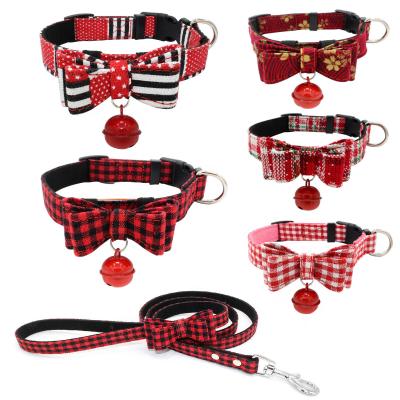 China New Christmas Cloth Bow Cloth Bell Movable Canvas Bow Dog Cat Collar Living Wonderful Outdoor Soft Pet Collar for sale