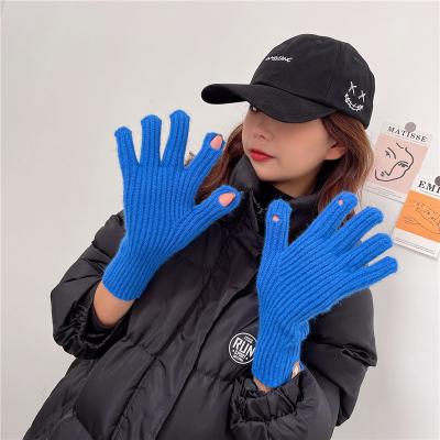 China No Gutter Wholesale Autumn Winter New Solid Color Knitted Warmth Women Ladies Fashion Gloves for sale