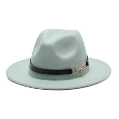 China Image Women Lady Retro Wide Brim Panama Hat Belt Buckle Soft Wool For Men Fedora Hat With Skeleton Accessories for sale