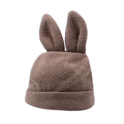 China COMMON Wholesale Fashion Winter Knitted Beanie Hat With Rabbit Ears Cap Warm Fleece Striping Soft Stretch Cable For Women And Girls for sale