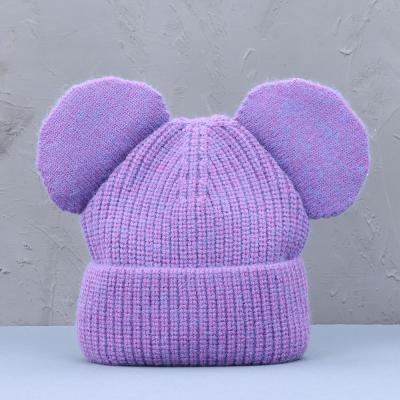 China JOINT Cute Bear Cute Solid Color Cartoon Beanie Women Warm Knitted Hat Kids Winter Hats for sale