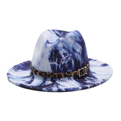 China Fedora Hats Women Wholesale 2021 Image Link Dye Wide Brim Graffiti Felt Fedora Jazz Hats With Leopard Print Accessories for sale