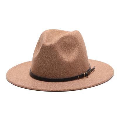 China 2021 New Image Personality Solid Color Belt Decorated Fashion Wool Fedora Hats Women for sale