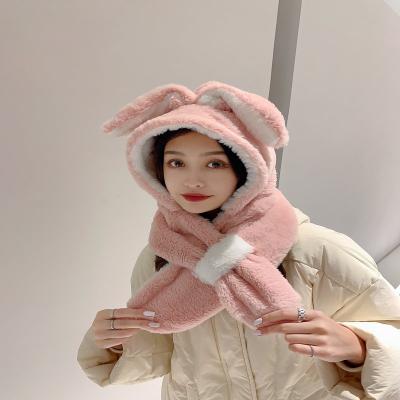 China 2021 Wholesale Pure Color COMMON Bunny Ears Decorate Scarfs Keep Winter Cute Warm Hats For Women for sale