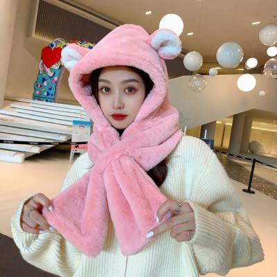 China 2021 Solid Color Ears Decoration COMMON Cute Snood Keep Warm Winter Furry Fashionable Hats for sale