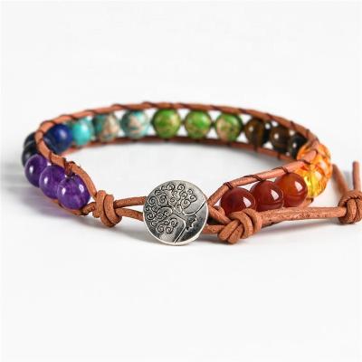 China BOHEMIA Boho Leather Wrap Beaded Bracelets for Girls Handmade Chakra Jasper Adjustable Healing Bracelets Women's Imperial Bangles for sale