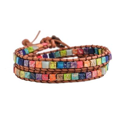 China FASHIONABLE Women Smart Leather Wrap Bracelets Charm Chakra Stones Jewelry Natural Jewelry Women Girl for sale