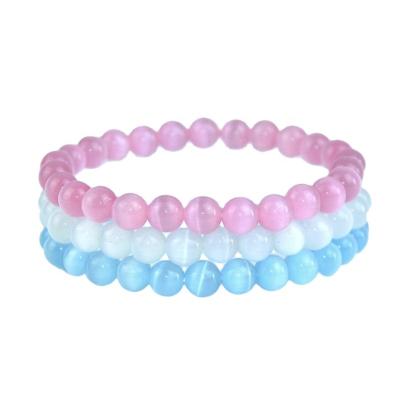 China Latest Fashion Charm 3pcs/set Vintage Pink Crystal Healing Stones Opal Beads Bracelets Jewelry White Blue Women for sale