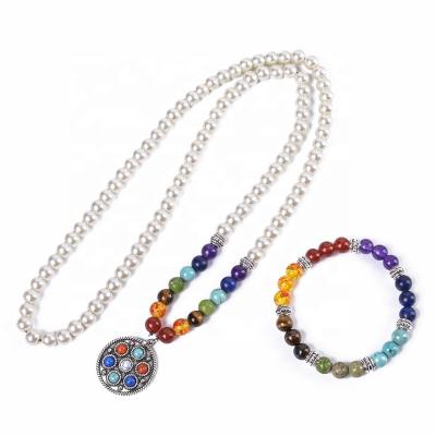 China BOHEMIA Unique Natural Stone Boho Chakra Necklace and Bracelet Mala Beads 108 Beaded Jewelry Sets for sale