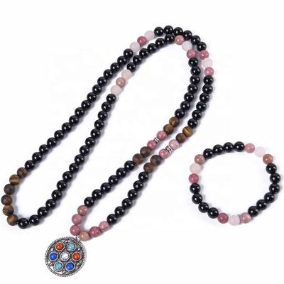 China BOHEMIA Mala Healing Natural Stones Beads 108 Beads Rhodochrosite Onyx Yoga Mala Jewelry Necklace Bracelets For Women for sale