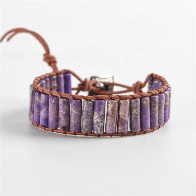 China BOHEMIA Toppik Boho Unique Adjustable Braid Wrap Accessories Purple Emperor Stone Jewelry Genuine Leather Handmade Women for sale