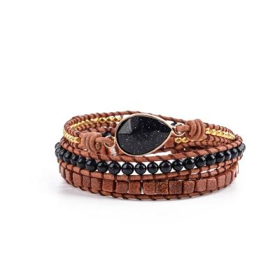 China Toppik New Trendy Natural Stones Accessories 4mm Boho Wrap Bracelet Handmade Leather Braid For Women Men Jewelry for sale