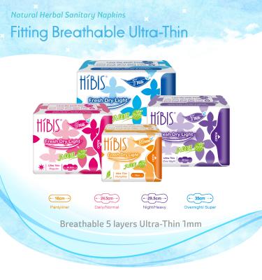 China HIBIS Ultra Thin Breathable Fit Breathable Sanitary Napkins Taiwan Brand Herbal for sale