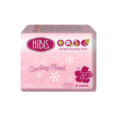 China HIBIS side-gathering cooling best fresh ultra thin herbal 3D sanitary napkins 29cm for sale