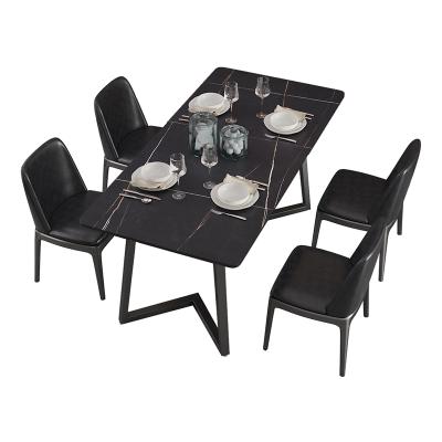 China Wholesale Modern Luxury Black Rock Italian Slate Marble Rectangle Table Dinner Dining Table With 4 Chairs Metal Dining Set for sale