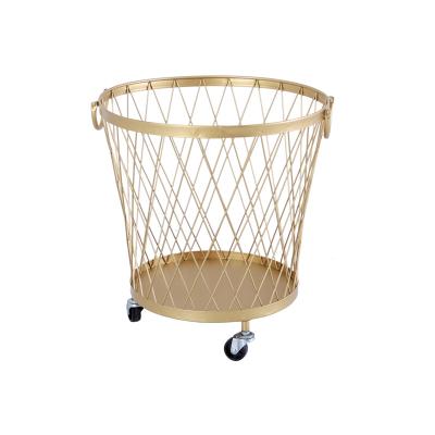 China Nordic Multifunctional Iron Toys Bedroom Dirty Bathroom Household Storage Basket Storage Clothes Dirty Laundry Hamper With Wheels for sale