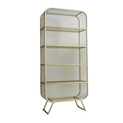 China Modern Minimalist Floor Shelf Mordern Furniture Iron Shelf Office Decorations Storage Hollow Multilayer Gold Shelf for sale