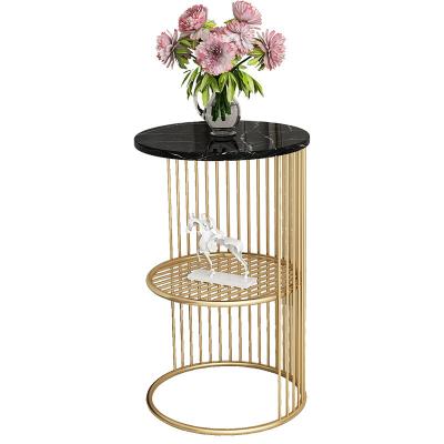 China Contemporary simple side table living room sofa table bedside wrought iron INS gold marble Nordic coffee table for sale