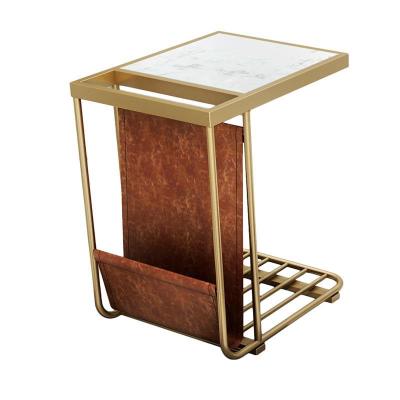 China Contemporary Nordic multifunctional balcony magazine iron coffee table Square Marble Sofa Side Table living room small coffee table storage for sale