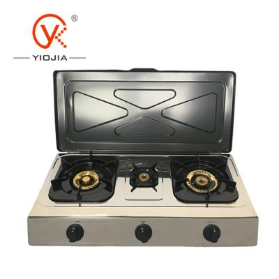 China Household Sudan Stainless Steel Table Top 3 Burner Gas Stove with Cover (JK-308L) for sale