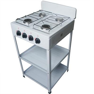 China Outdoor commercial 4 burner gas cooktops free standing kitchen cooking stove with shelf for sale