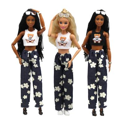 China Cartoon Toy 11.5 Inches Fashion Print Denim Pants Support Short Sleeveless T Suit Barbie Doll Toys Clothes Accessories For Dolls Gifts for sale