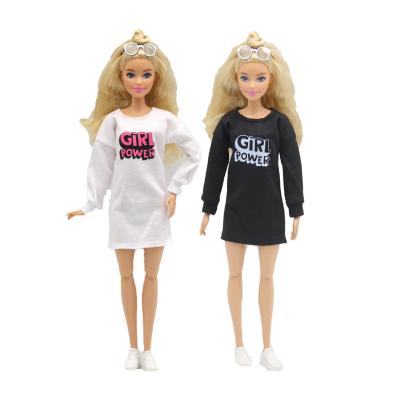 China Cartoon Toy 11.5inches Fashion Princess Letter Heat Transfer Long Sleeve Dress Barbie Doll Toys Clothes Accesssiors For Kids Gifts for sale