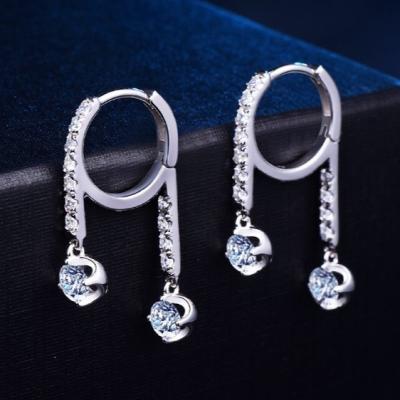 China Wholesale Bridal Geometric Sterling Silver Genuine Zircon Cute Fine Jewelry 925 Pave Circle Huggie Dangle Earring For Ladies for sale