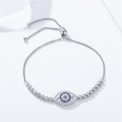 China S925 Sterling Silver Bracelet S925 Sterling Silver CLASSIC Blue Jewelry Evil Eyes Adjustable Tennis Bracelets for sale