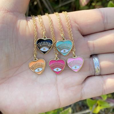 China TRENDY Fashion Necklace Stainless Steel Devil Eyes Necklace Heart Shaped Pendant Necklace For Women Men for sale