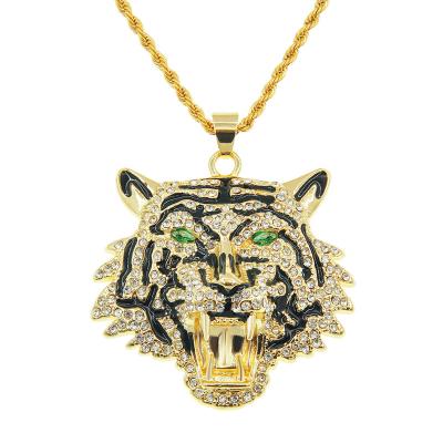 China Tiger Head Pendant Necklace Vintage Fashion Animal Tiger Necklace Statement Necklace Zircon Gold Silver Plated For Men for sale