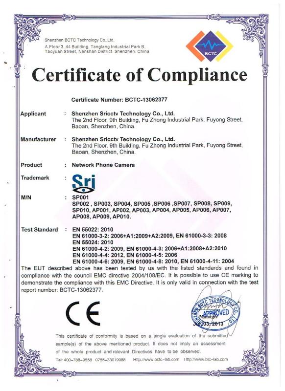 CE - Shenzhen Sricctv Technology Co., Ltd.