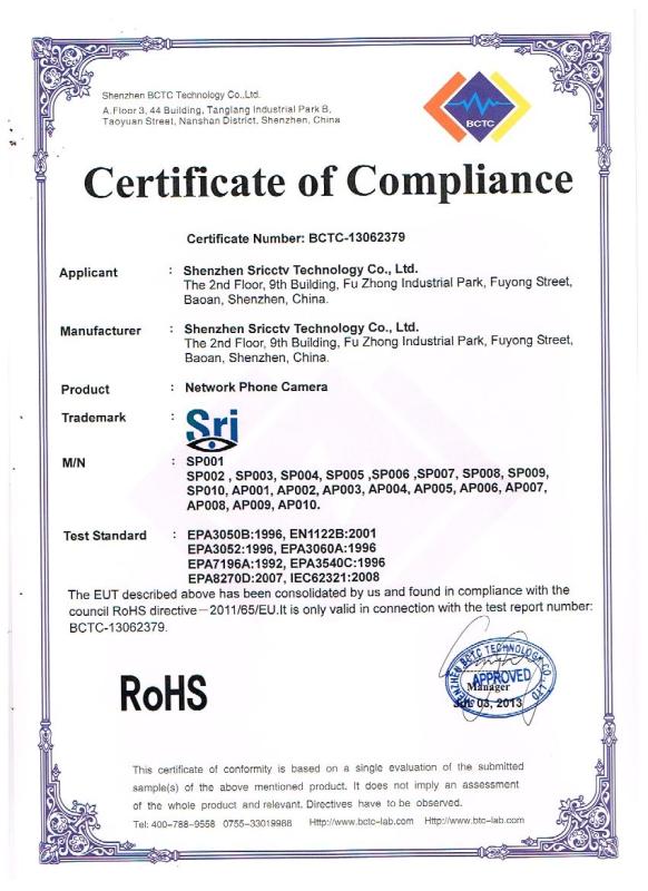 RoHS - Shenzhen Sricctv Technology Co., Ltd.