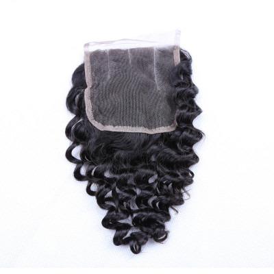 China 100% Brazilian Hair Lots Of Spot Real Bubble Hair Individual Color Pressure Lace Hair Piece 4X4#1B Deep Wave Lace Closure for sale