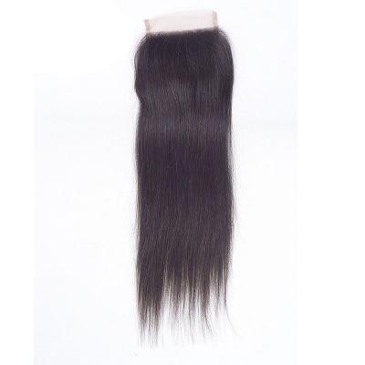 China 100% Brazilian Hair Hand Knit Straight Real Life Bubble Hair Compression Color Lace Hair Piece 4X4#1B Lace Closure Hair Pieces Available for sale