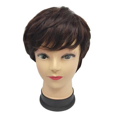 China Big wave real hair head set for middle ages and older ladies full real wig hair head hand knit craft short curly whole top head for sale