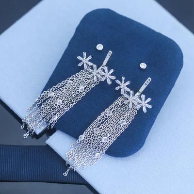 China Polished S925 Snowflake Fringe Sterling Silver Tassel Earrings 1.5cm for sale