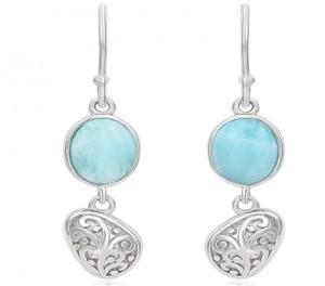 China Natural Gemstone Long Dangle Larimar Earrings Sterling Silver For Women for sale