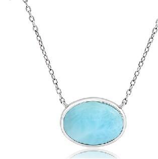 China 925 Larimar Sterling Silver Necklace Oval Cabochon Gemstones OEM for sale