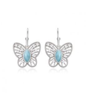 China Cabochon S925 Blue Larimar Silver Jewelry Butterfly Drop Earrings for sale