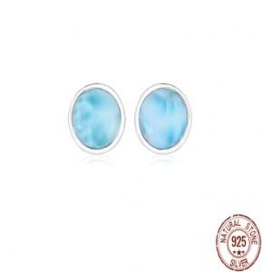 China Women Oval Larimar Silver Jewelry Stud Earrings 925 Sterling Silver for sale