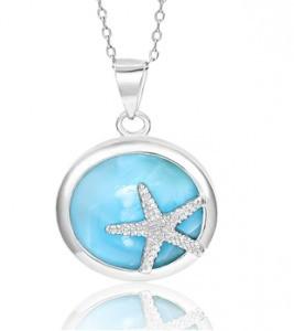 China Bohemian 925 Sterling Silver Larimar Starfish Pendant Necklace 18inch for sale