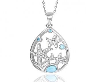 China S925 Sterling Silver Larimar Stone Pendant Necklace Starfish Necklace for Women for sale