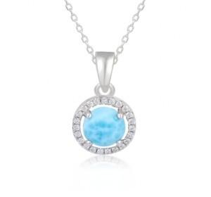 China Round Oval Sterling Larimar Silver Jewelry CZ Pendant Necklace for sale