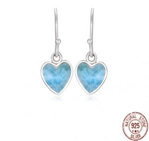 China 925 Sterling Silver Natural Larimar Heart Earrings Customized for sale